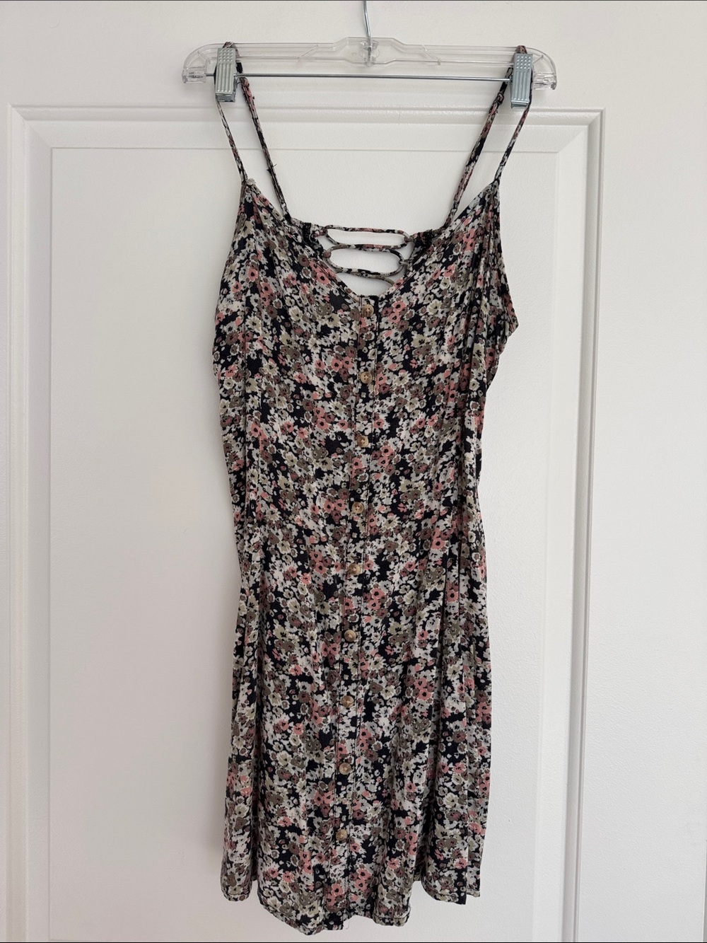 Floral Strappy Spaghetti Strap Dress in Black and Pink